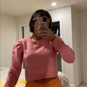 Pink puff sleeve sweater